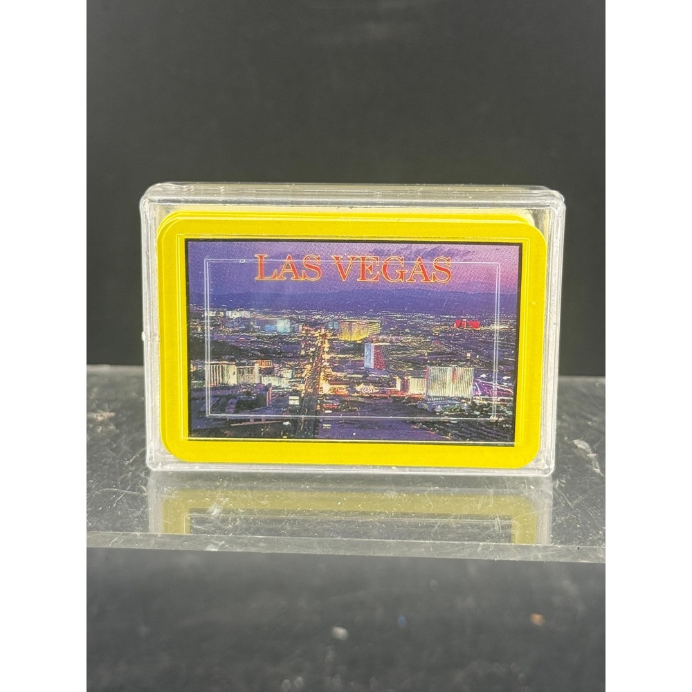 Vintage Las Vegas Miniature Playing Cards Yellow Border Night Skyline Souvenir